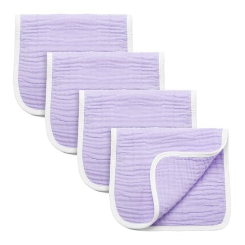 Image of Synrroe Muslin Burp Cloths Large 20 by 10 Inches 100% Cotton 6 Layers Extra Absorbent and Soft 4 Pack Purple