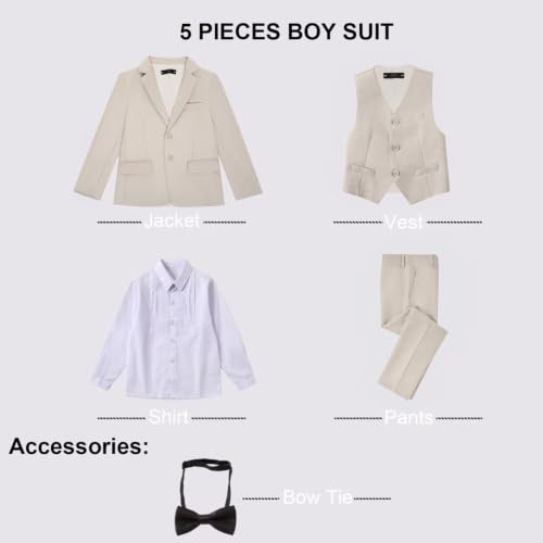 Image of Boy Suits 5 Pieces Formal Suit Set with Adjustable Waist Kids Dress Suit for Wedding Prom