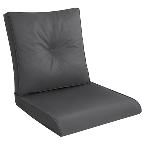 Pauwer Outdoor Chair Cushions Set, 22x24 Inch Waterproof Deep Seat Cushions for Outdoor Furniture, High Resilience Foam Patio Furniture Cushions with 22x22 Back Cushion for Chair Sofa Couch, Dark Grey