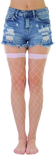 Image of ToBeInStyle Women's Vibrant Large Net Fishnet Thigh High Elastic Nylon Novelty Stockings