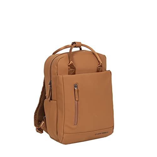 New Rebels Unisex Harper Miami Rucksack 9L wasserdichter Rucksack mit Doppelverschluss 13-Zoll-Laptopfach Wasserabweisender Reißverschluss Gepolsterte Träger, ideal für Arbeit & Schule - Cognac Braun