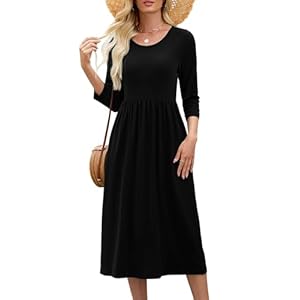 Heymoments Women’s 3/4 Sleeve Midi Dress A Line Crewneck Casual Flowy Swing Floral T Shirt Dress with Pocket Ladies Sundress