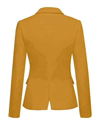 Lookbookstore Women's Casual Notched Lapel Solid Formal Button Long Sleeve Work Office Blazer Jacket Suit Dusky Citron Yellow Size Medium #TOP1