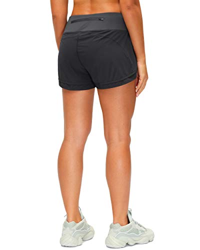 Women's Running Shorts High Waisted Quick-Dry 3 Inch Gym Workout Athletic Shorts For Women With Zipper Pocket(Dark Grey, M) #TOP2