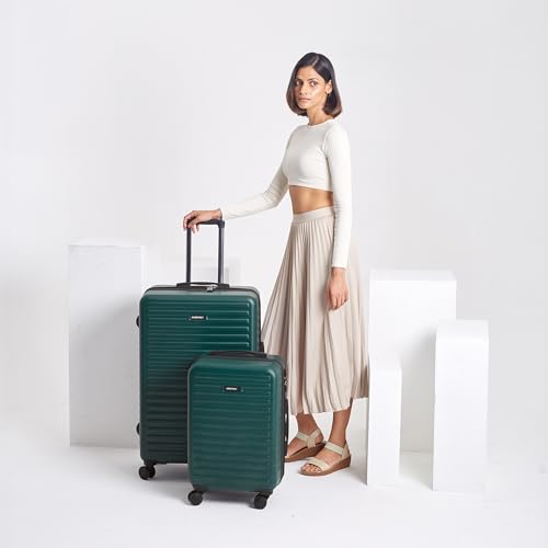 Image of Assembly Stark Hard Luggage Set of 2 Trolley Bags (20 + 28 Inch), Unbreakable Polycarbonate Dual-Tone Luggage Set, TSA Lock, Silent 8 Spinner Wheels, Hard Shell Suitcase Set Green