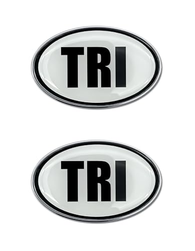 Image of Elektroplate 2 Mini Triathlon Black and White OEM Chrome Emblems for Motorcycles, Watercrafts, and Decorations | Universal Fit at 2.15 inch x 1.4 inch | Weatherproof | 2-Pack