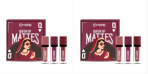 Image of MARS Queen of Mattes Liquid Lipsticks Box Set of 3 (13.5 ml) (PLUMS & MAROONS) | Smudgeproof & Transferproof | Intense Swipe Pigmentation | Long-Lasting Wear (Pack of 2)