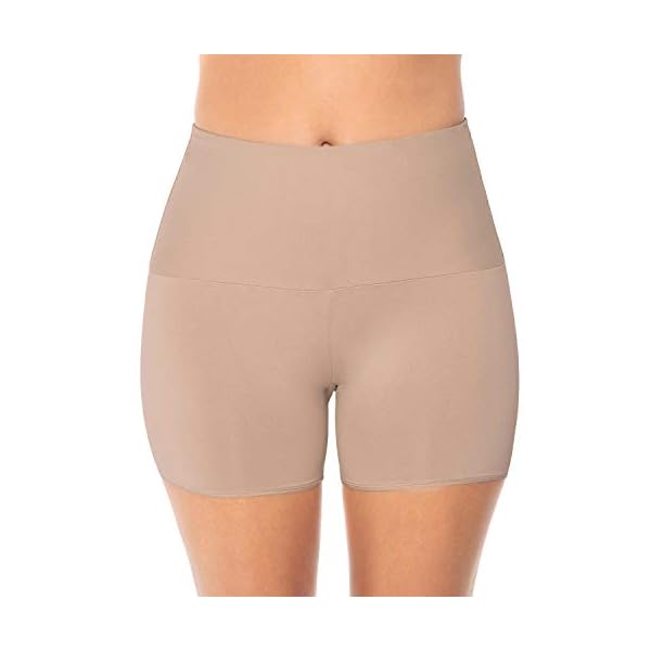 Leonisa Moderate Compression High Waisted Shorts for Women - Invisible Anti Chafing Womens Shapewear Tummy Control Beige