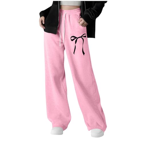 nhApmj Girls Sweatpants Bowknot Baggy High Waisted Straight Leg Workout Sweatpant Fall Fashion Warm Drawstring Jogger Pants