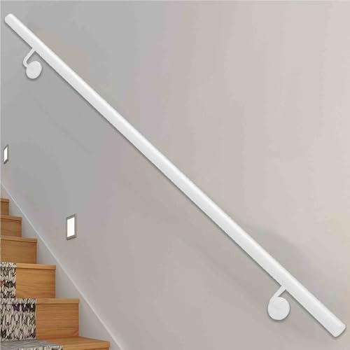 階段手すり - 丸管デザイン、ホワイトメタル錬鉄製階段てすり、屋内外兼用グラブレール | 壁手すり足元レールサポート(30cm)