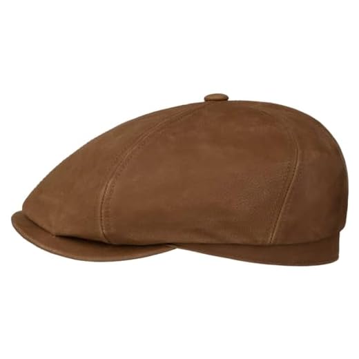 Stetson 6 Panel Calf Leather Flatcap Cap 100% Leather Melange Plain Men Autumn Winter Brown XXL (62-63 cm)