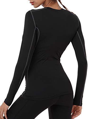 Neleus Women's 3 Pack Dry Fit Athletic Compression Long Sleeve T Shirt,Black,Grey,Blue,X-Large #TOP3