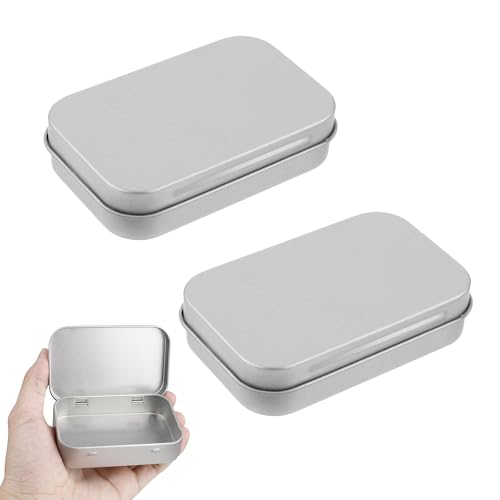 Gaaines 2 stuks tabaksblik, rechthoekige kleine tinnen dozen, sigarettenblik, rechthoekige lege scharnierende blikken, kleine blikken met deksels voor snoepsleutel, oorbel muntenorganizer (zilver)