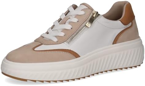 Caprice Damen Sneaker flach aus Leder mit Reißverschluss, Mehrfarbig (White/Sand), 42 EU