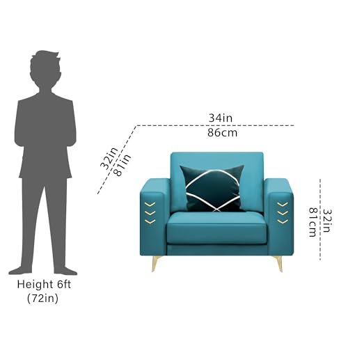 Image of Casaliving Falco 1 Seater Sofa Set for Living Room (Turquise Fabric) Premium Fabric Sofa