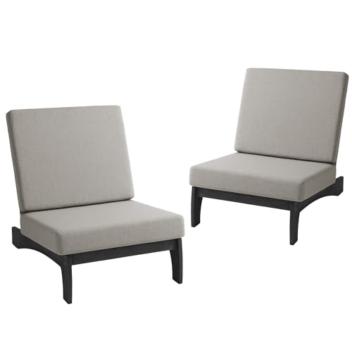 Image of Pia Ricoo Patio Chairs Set of 2, Heavy Duty Wood Patio Furniture Set with Thick Cushions, Bistro Set All-Weather Outdoor Chairs for Balcony, Deck, Poolside, Porch - Light Camel /Dark