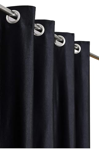 Image of Woah Modern Solid Long Crush Curtain Window CCurtain Polyester Weaved Parda Modern Parde for Living Room Bedroom Home Office Screens Eyelet Ring Black 5Feet