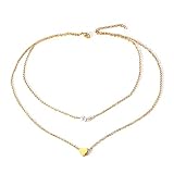 Ayoiow Collar de plata inoxidable, oro colgantes collares de perlas de corazón de 2 capas, collares para mujer