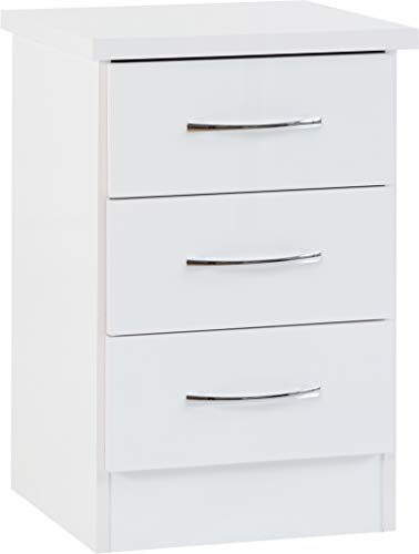 Seconique Nevada Table de Chevet 3 tiroirs Blanc Brillant Cover