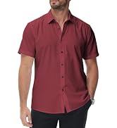 Hoikcyw Men's Short Sleeve Button Up Shirt - Slim Fit Wrinkle Free Stretch Casual & Business Shirt