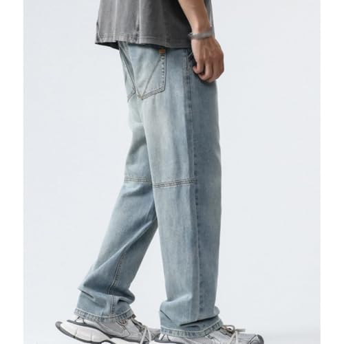 Men's Blue Casual Straight-Leg Pants Y2k Zipper Wide Leg Work Office Spring Denim Pants3