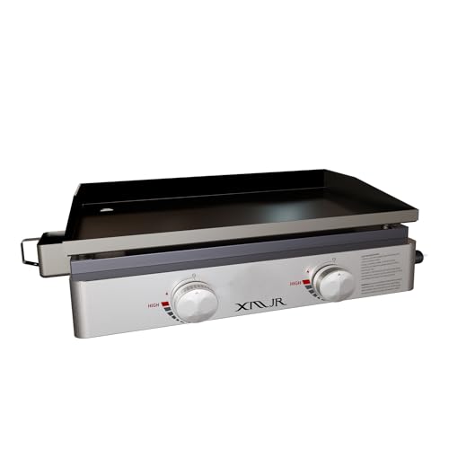 XMJR Tabletop Griddle 23 Inch,Portable Propane Grill for Outdoor Patio Backyard Camping Cooking,Small Gas Grill Propane For Family and Friends Dinner Party,Non-stick Porcelain Baking Pan,Easy Clean