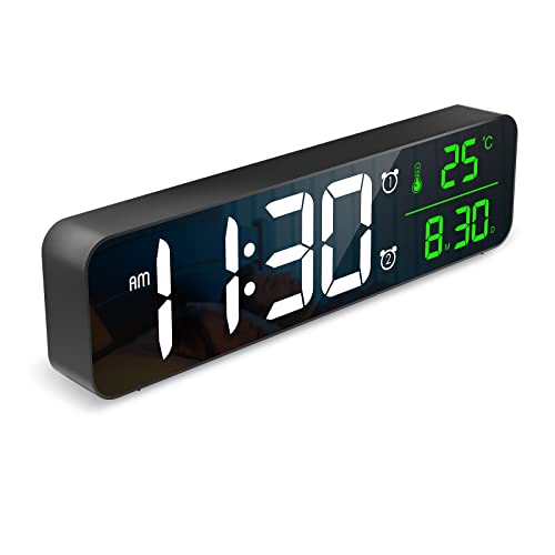 Oria Digital Wall Clock, 10.5'' Large Display Wall Clock For Bedroom, Led Electronic Clock With Temp & Date Display, 40 Tones, 2 Alarms, 4 Volume, 6 Brightness Dimmer #TOP21