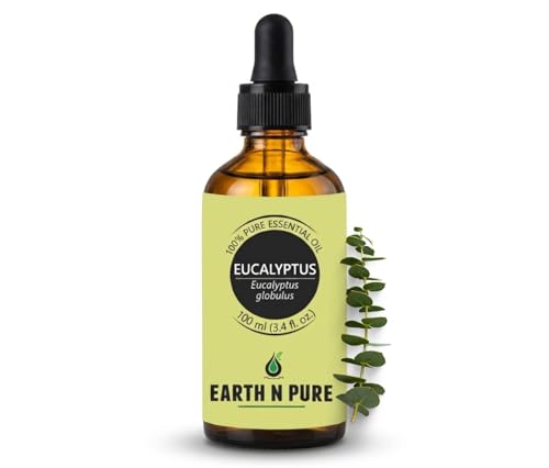 Image of Earth N Pure Eucalyptus Essential Oil for Aromatherapy & Diffuser - 100% Pure Premium Eucalyptus Oil for Steam Inhalation, Fresh Air & Home Use - Natural Essential Oil - 100ml