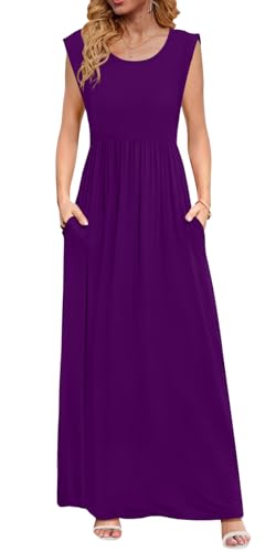 Image of DB MOON Womens 2026 Maxi Dresses Empire Waist Long Summer Dress Casual Cap Short Sleeve Sundress with Pockets