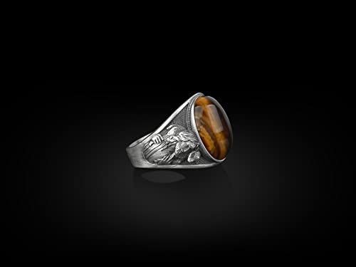 Bysilverstone Jewelry The Good Shepherd Jesus And His Sheep Tiger Eye Gemstone Signet Ring, Christian Jewelry, Catholic Gifts For Women, Mens Christian Ring #TOP2
