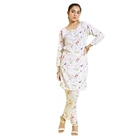 VASTRAMAY YUVA Girls' Kurta and Trousers Set, Multi Cream, 13-14 Y