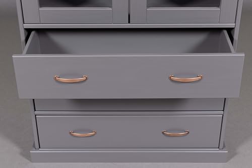 Inter Link - Vitrina - Aparador - Vajilla - Mueble de comedor - Estilo rústico - Madera maciza FSC - 2 puertas - 3 cajones - Luzerna 10 - Gris - imagen 4