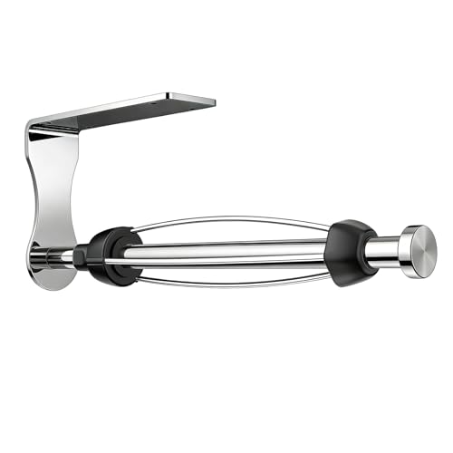 Image of SetSail Paper Towel Holder, Single Hand Operable Paper Towel Holder Under Cabinet with Adjustable Damper Easy Tear Wall Mount Self-Adhesive or Drilled for Kitchen Bathroom, Mirror Silver