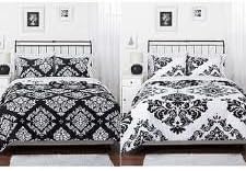 Black White Damask Reversible 3-Piece Bedding Comforter Set FULL