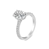 Musihy Donna Oro bianco 9 carati Anello dell'eternità con promessa di moissanite ovale a 4 griffe da 1 carato, Taglia 12