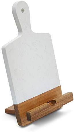 TENDER COTTAGE Improved Cookbook Holder - Cutting Board - Charcuterie Board - White Marble Cheese Board - Christmas, Mothers Day, Grandmother Gift, Wedding, Housewarming - Patent Pending