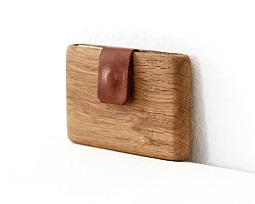 Ippinka Wood Wallet, Oak Wood With Leather Pull-Out Strap, Minimalist Wallet For Men Or Women, Slim Card And Money Bill Holder #TOP4