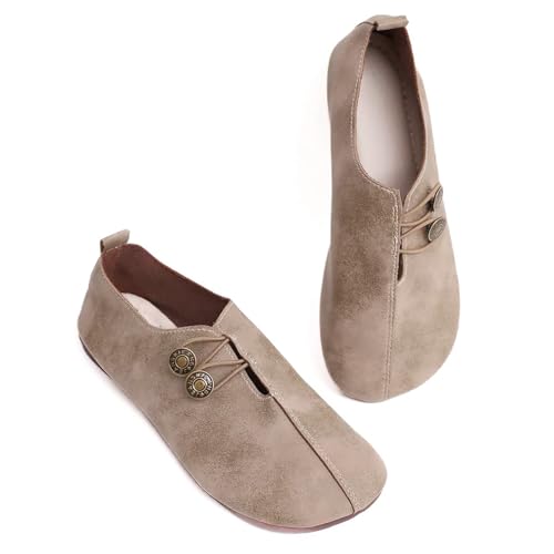 Women's Loafers Flats Shoes with Button Detail