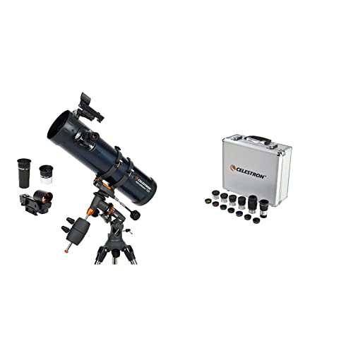 Celestron - AstroMaster 130EQ Newtonian Telescope & 1.25â Eyepiece and Filter Accessory Kit â 14 Piece Telescope Accessory Set â Plossl Telescope Eyepiece â Barlow Lens