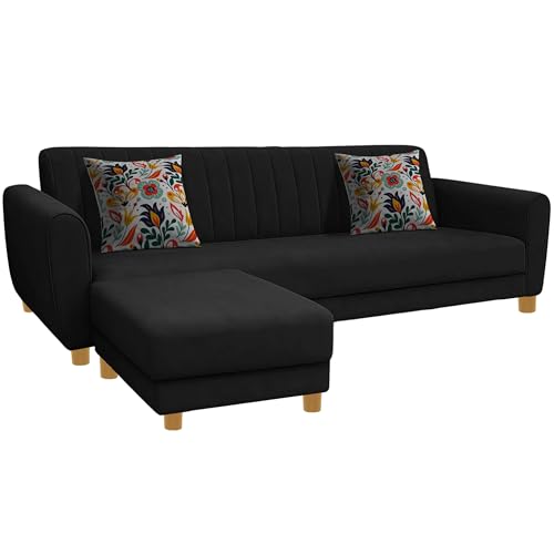 Image of Rosebell-Modern L-Shape Velvet Sofa Set for|Right-Hand Sectional Sofa with Tufted Back 4-Seater Corner Couch,Perfect for Home Office Guests Living Room-Black