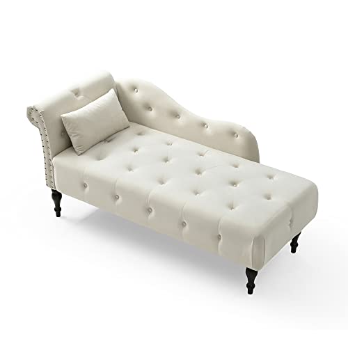 Anwick Chaise Lounge Indoor Tufted Fabric, Modern Upholstered Recliner Lounge Chair for Living Room Bedroom, Sleeper Lounge Sofa (White)