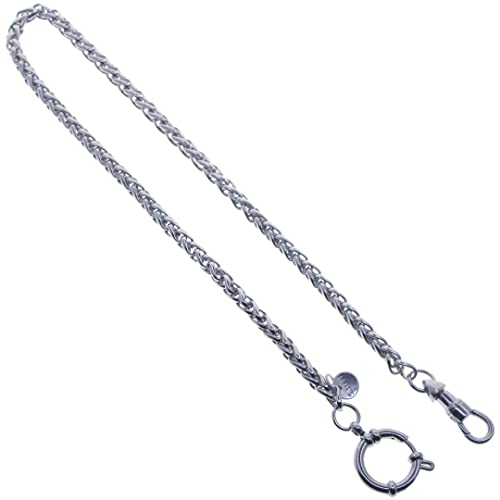 Watchvshop, Stainless Steel Pocket Watch Chain Albert Chain With Steel Wheat Spiga Chain, Steel Albert Swivel Clasp, Steel Spring Ring Clasp Fcs73 #TOP2