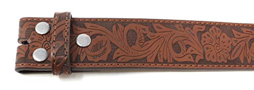 Bc Belts Womens Leather Belt Strap With Embossed Western Flowers Pattern 1.5" Wide With Snaps (Brown-M) #TOP3
