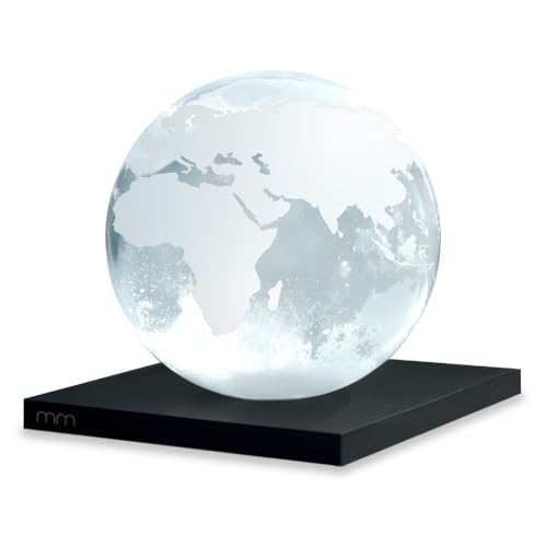 mikamax Earth Storm Glass Dekoratives Wetterglas mit Weltkarte Glaskugel mit Holzsockel Zur Anzeige von Wetterveränderungen