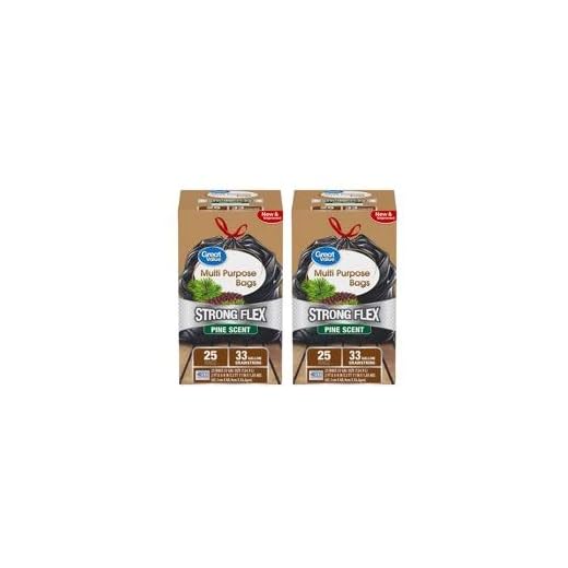 Great Value Strong Flex Multi-Purpose Drawstring Trash Bags, Pine Scent, 33 Gallon, 25 Count (Pack of 2)