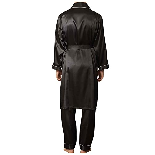 Mens Silk Pajamas Set Big and Tall Satin Robe Bathrobe Cardigan Sets Comfort Soft Sleep Pant Lounge4