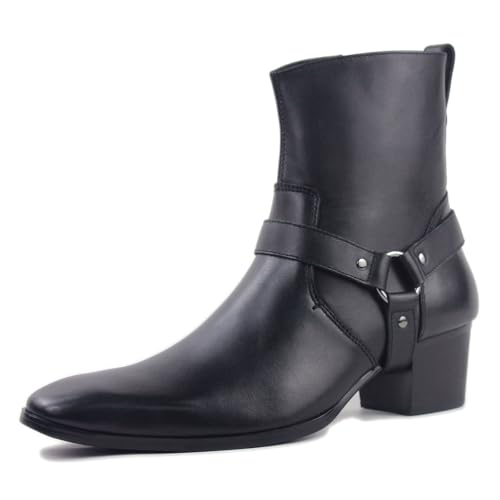 Image of Dress Boot for Men Heels Casual Chelsea Combat Ankle Chukka Boots Zipper Black JY002