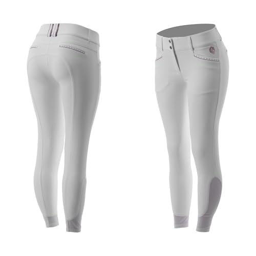 Equinavia Victoria Women's Silicone Knee Patch Breeches | Breathable Fabric | Stylish Details | Secure Grip - White/Orchid Mist - 24