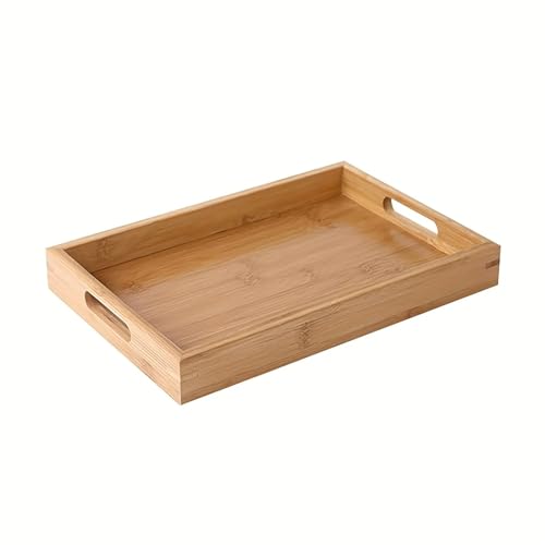 Coffee Table Tray Bamboo Serving Tray With Handles, Tabletop Countertop Tea Coffee Breakfast, Organizer Storage Container For Kitchen Bedroom(35cm Length)