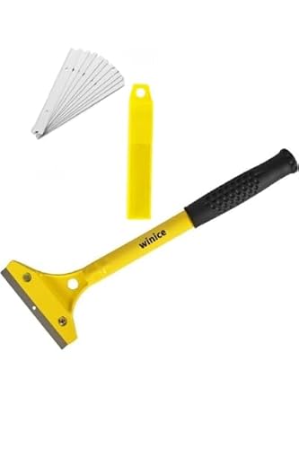 WINICE Heavy Duty Long Handle Scraper Tool – Floor & Wallpaper Removal Tool with 10 Spare Blades – Tile Adhesive Remover, Paint, Vinyl, Carpet Glue Scraper – Professional DIY Tool
